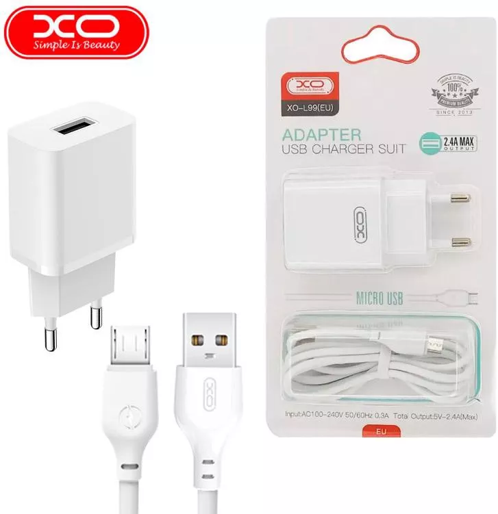 Φορτιστής XO L99 με Θύρα USB-A & Καλώδιο micro USB Λευκό