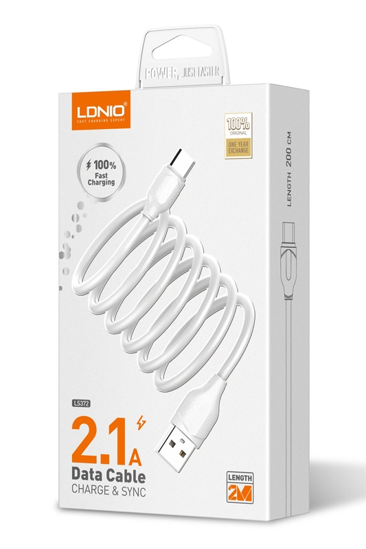 LDNIO καλώδιο Lightning σε USB LS372, 10.5W, 2m, λευκό.V.E