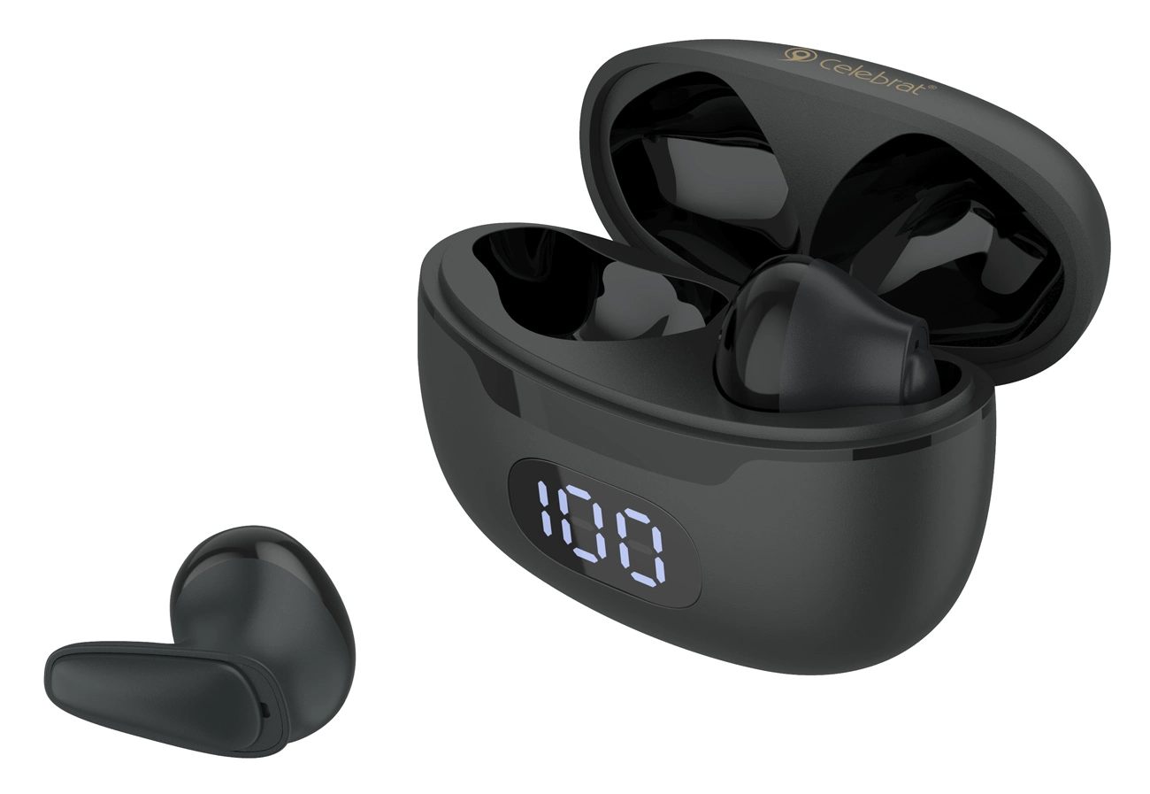CELEBRAT earphones με θήκη φόρτισης TWS-W34, True Wireless, Φ13mm, μαύρα.V.E