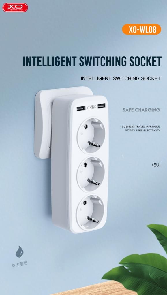 XO WL08 EU Smart Wall Plug Conversion Socket (3AC 2USB 2.4A) White