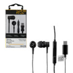 NSP HANDS FREE STEREO UNIVERSAL TYPE C 1.2m RIPPLY HN28 WITH REMOTE AND MIC BLACK.V.E